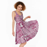 Pink Tonga Kilisimasi Fiefia Midi Dress Pacific Patchwork Xmas Vibes - Polynesian Pride