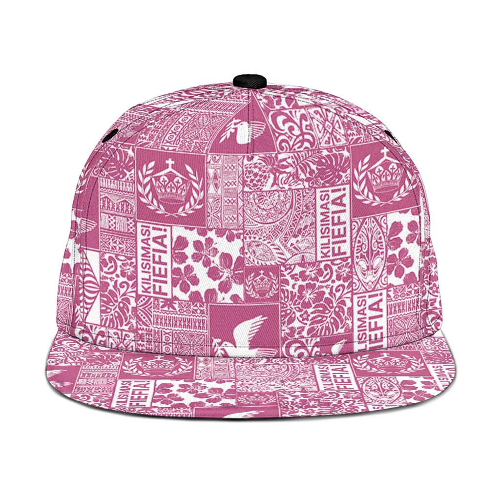 Pink Tonga Kilisimasi Fiefia Snapback Cap Pacific Patchwork Xmas Vibes - Polynesian Pride