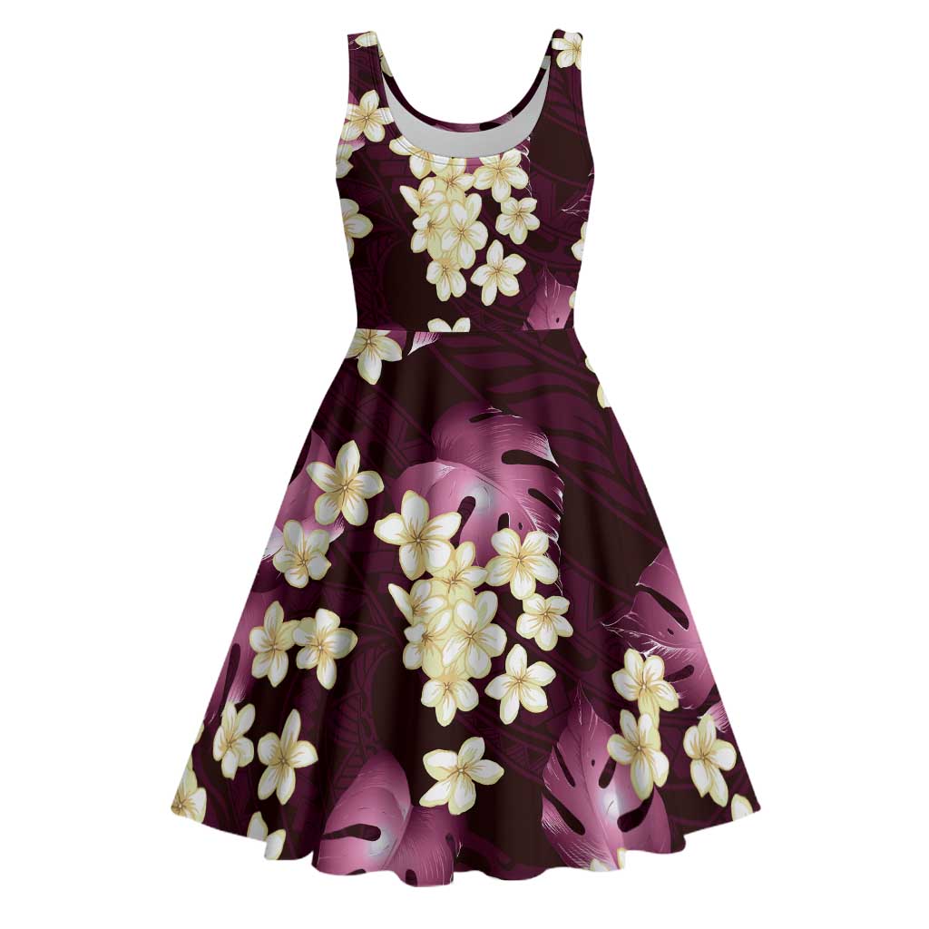 Pink Tropical Hawaii Midi Dress Seamless Monstera Plumeria Hawaiian Pattern - Polynesian Pride