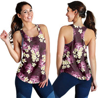 Pink Tropical Hawaii Women Racerback Tank Seamless Monstera Plumeria Hawaiian Pattern - Polynesian Pride