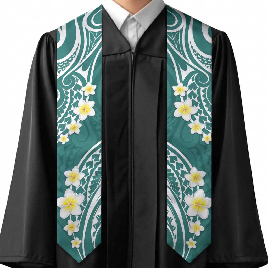 Plumeria With Teal Polynesian Tattoo Pattern Graduation Stole