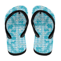 Polu Aloha Hawaii Flip Flops Plumeria Lei With Palaka Motif - Polynesian Pride
