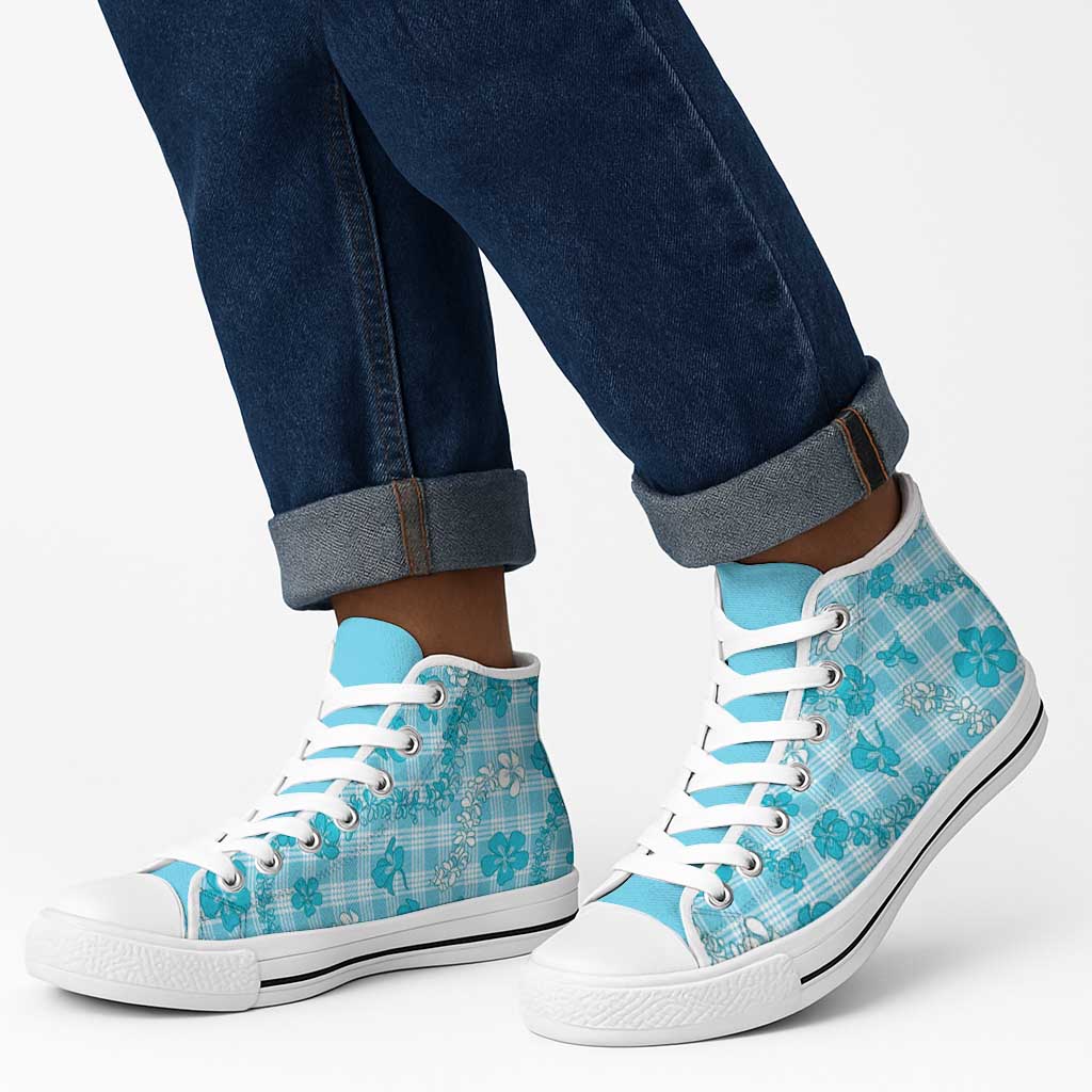 Polu Aloha Hawaii High Top Shoes Plumeria Lei With Palaka Motif - Polynesian Pride
