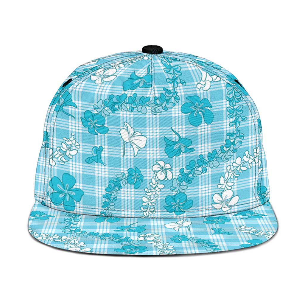 Polu Aloha Hawaii Snapback Cap Plumeria Lei With Palaka Motif LT14 One Size Blue - Polynesian Pride