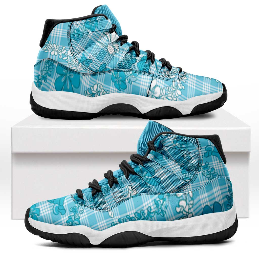 Polu Aloha Hawaii Sneakers J11 Plumeria Lei With Palaka Motif LT14 Blue - Polynesian Pride
