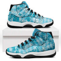 Polu Aloha Hawaii Sneakers J11 Plumeria Lei With Palaka Motif LT14 Blue - Polynesian Pride