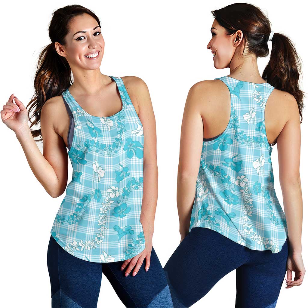 Polu Aloha Hawaii Women Racerback Tank Plumeria Lei With Palaka Motif - Polynesian Pride