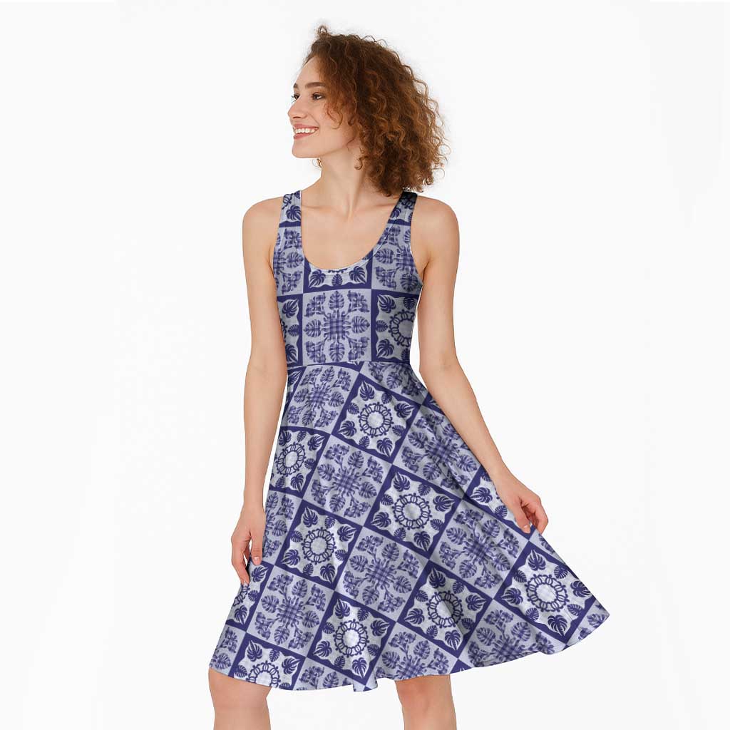 Polu Palaka Quilt Hawaii Midi Dress Hawaiian Tropical Monstera Sea Turtle