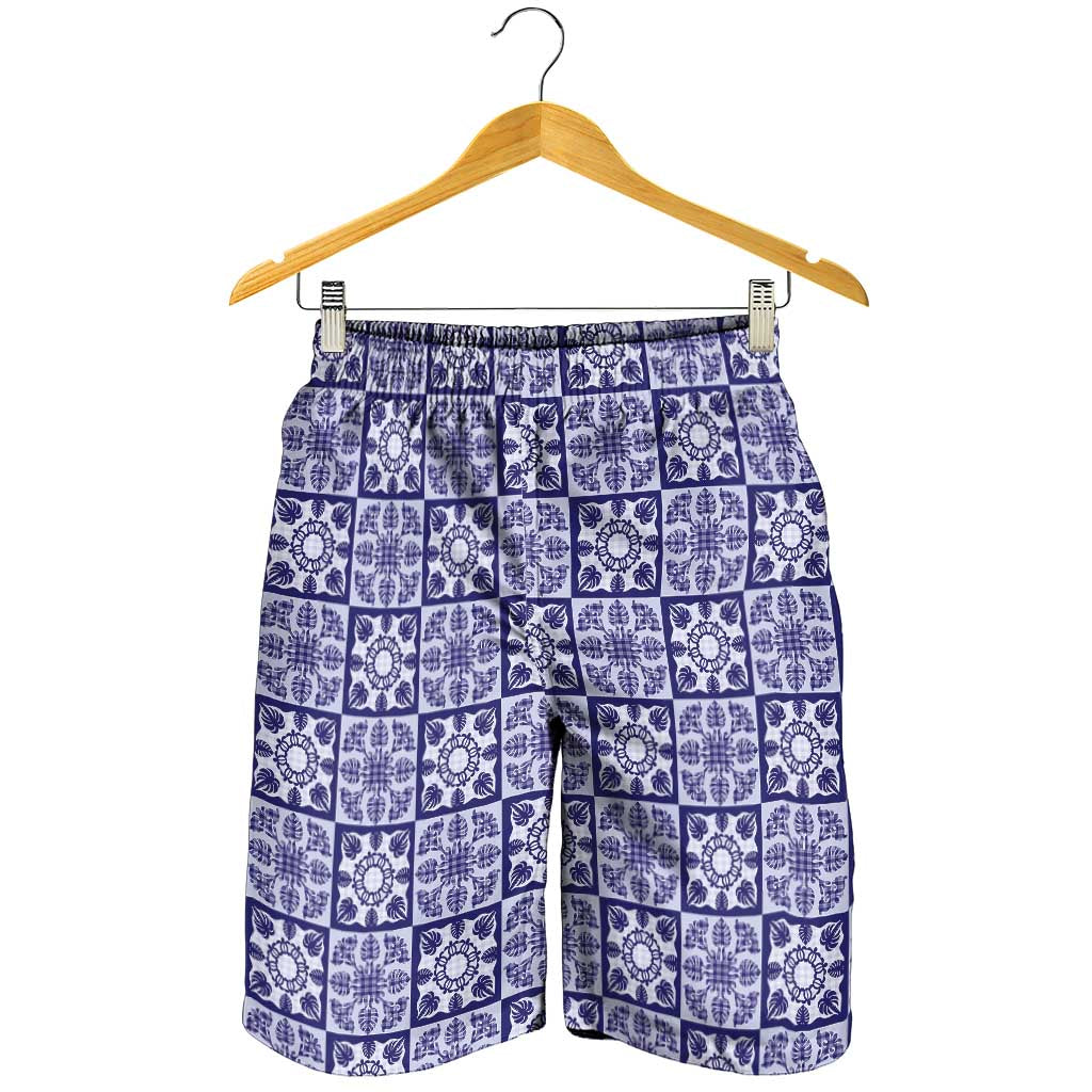 Polu Palaka Quilt Hawaii Shorts for Men Hawaiian Tropical Monstera Sea Turtle