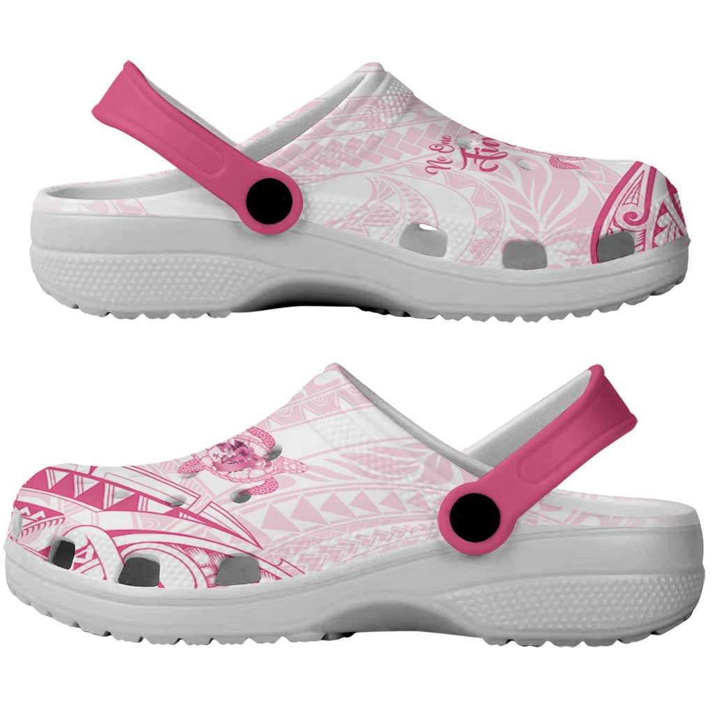 Polynesia Breast Cancer Awareness Clogs Shoes No One Fights Alone Turtle Ribbon -  Black Version