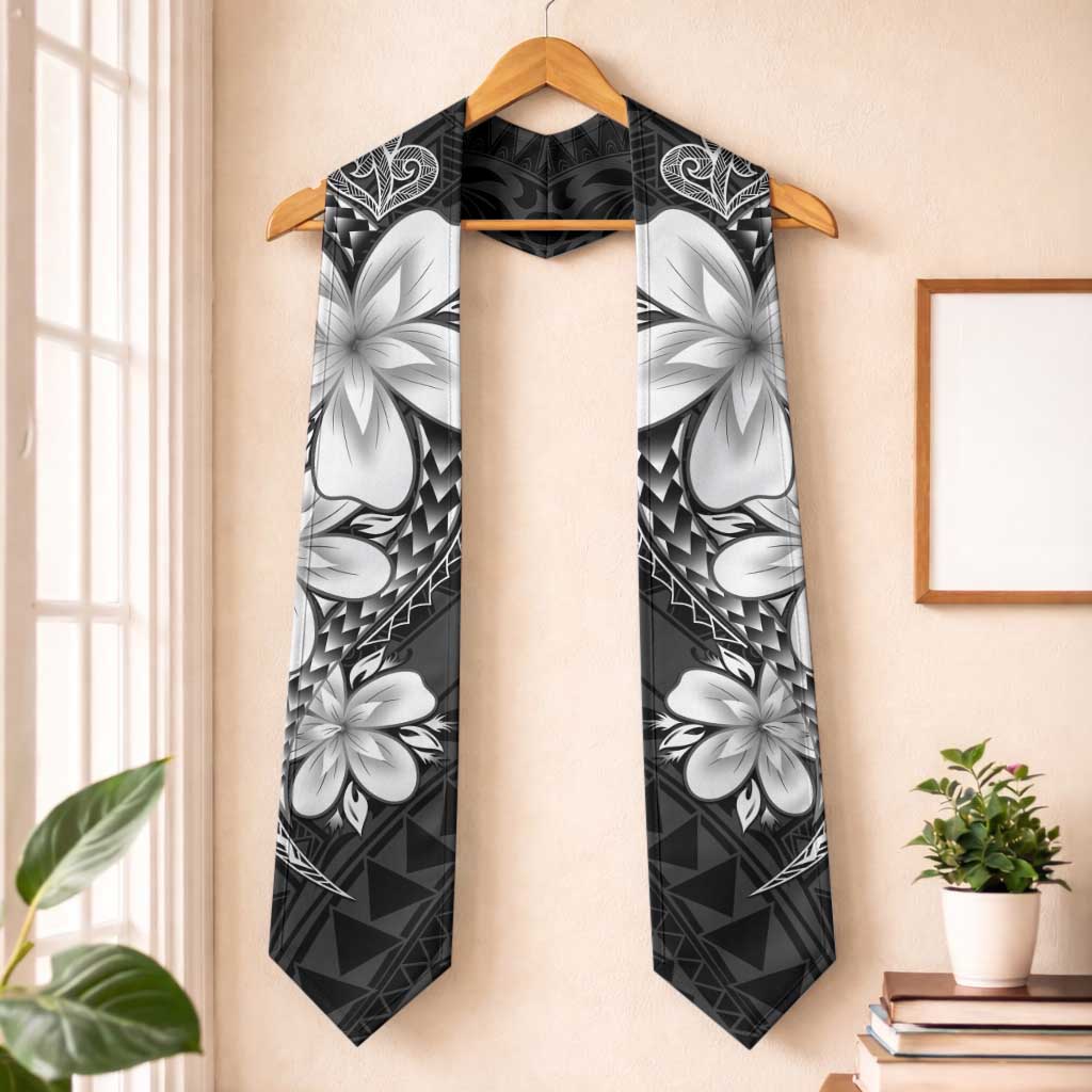 Polynesia Floral Tattoo Graduation Stole With Black Plumeria
