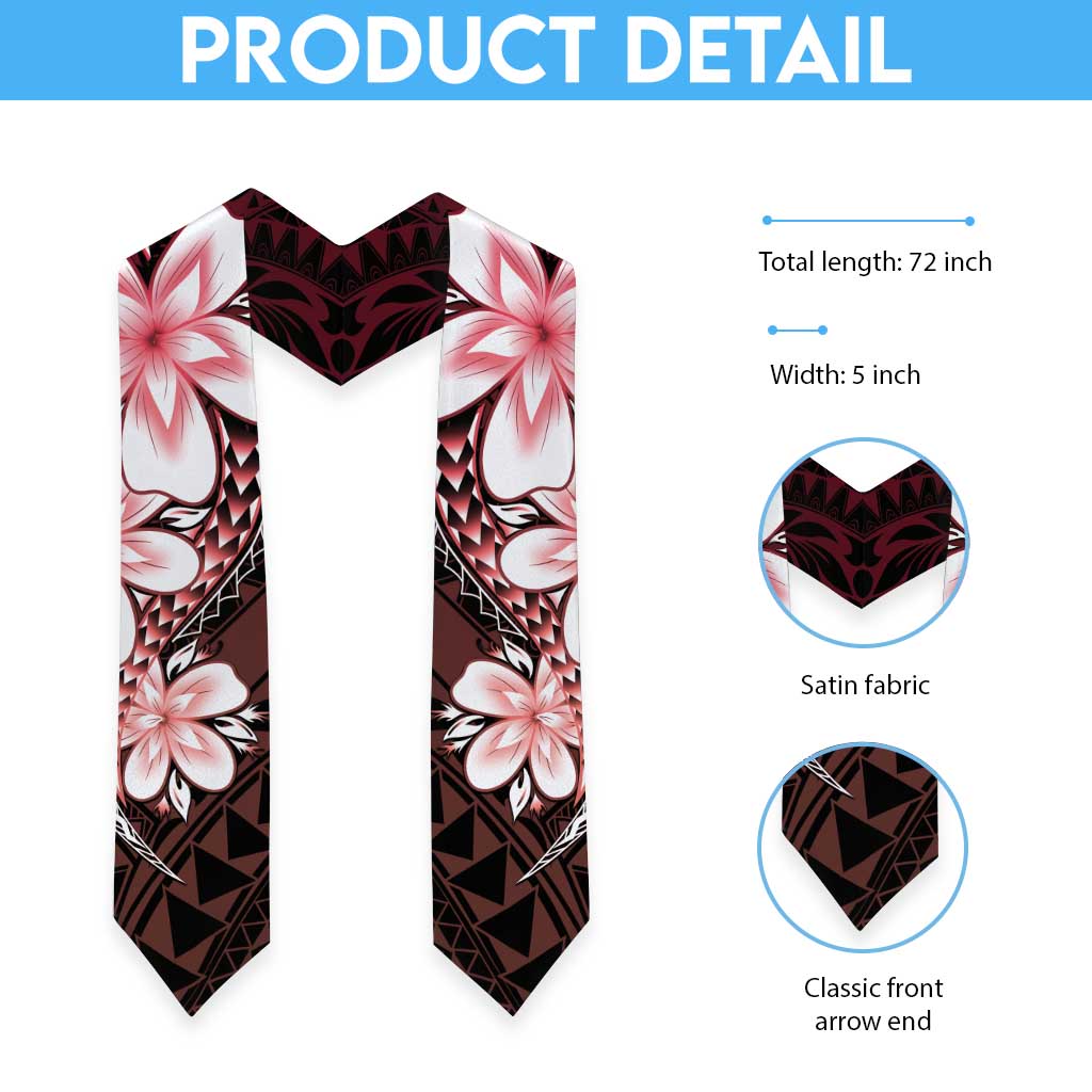Polynesia Floral Tattoo Graduation Stole With Red Gradient Plumeria