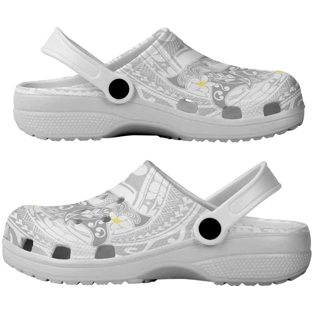 Polynesia Hammerhead Shark Clogs Shoes Tropical Flowers Tribal Pattern White - Polynesian Pride