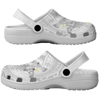 Polynesia Hammerhead Shark Clogs Shoes Tropical Flowers Tribal Pattern White - Polynesian Pride