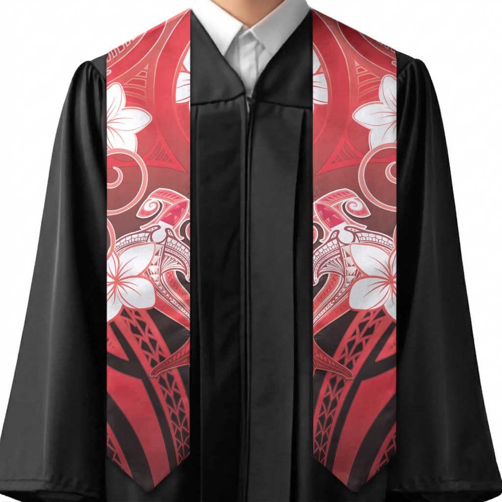 Polynesia Hammerhead Shark Graduation Stole Red Tribal Pattern With Plumeria