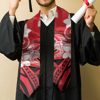 Polynesia Hammerhead Shark Graduation Stole Red Tribal Pattern With Plumeria