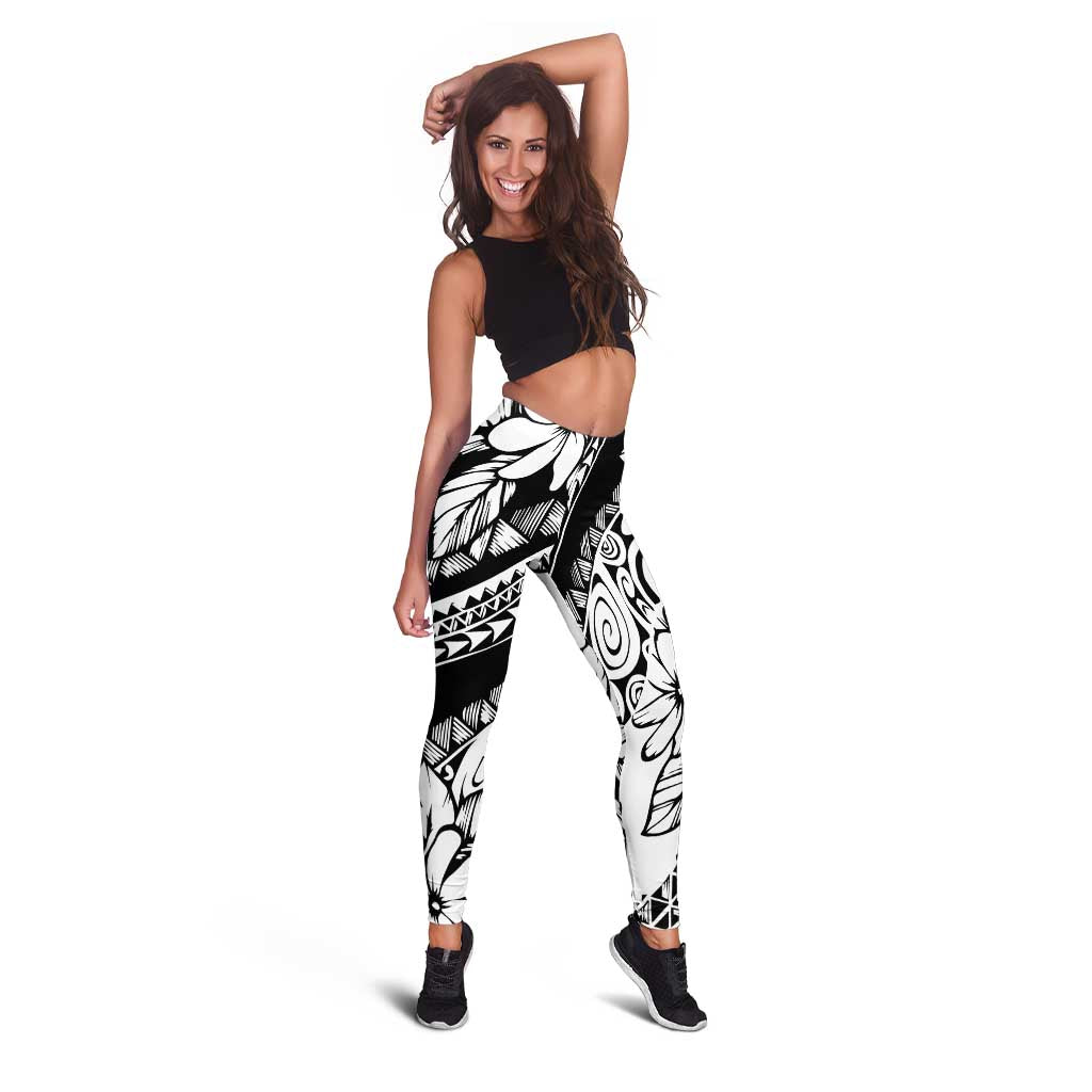 Polynesia Leggings Polynesian Tropical Flowers Black Pastel Vibes - Polynesian Pride