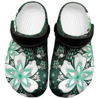 Polynesia Romantic Valentine Clogs Shoes Sea Turtle Couple With Aqua Gradient Plumeria
