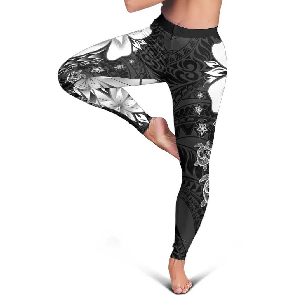 Polynesia Romantic Valentine Leggings Sea Turtle Couple With Black Plumeria