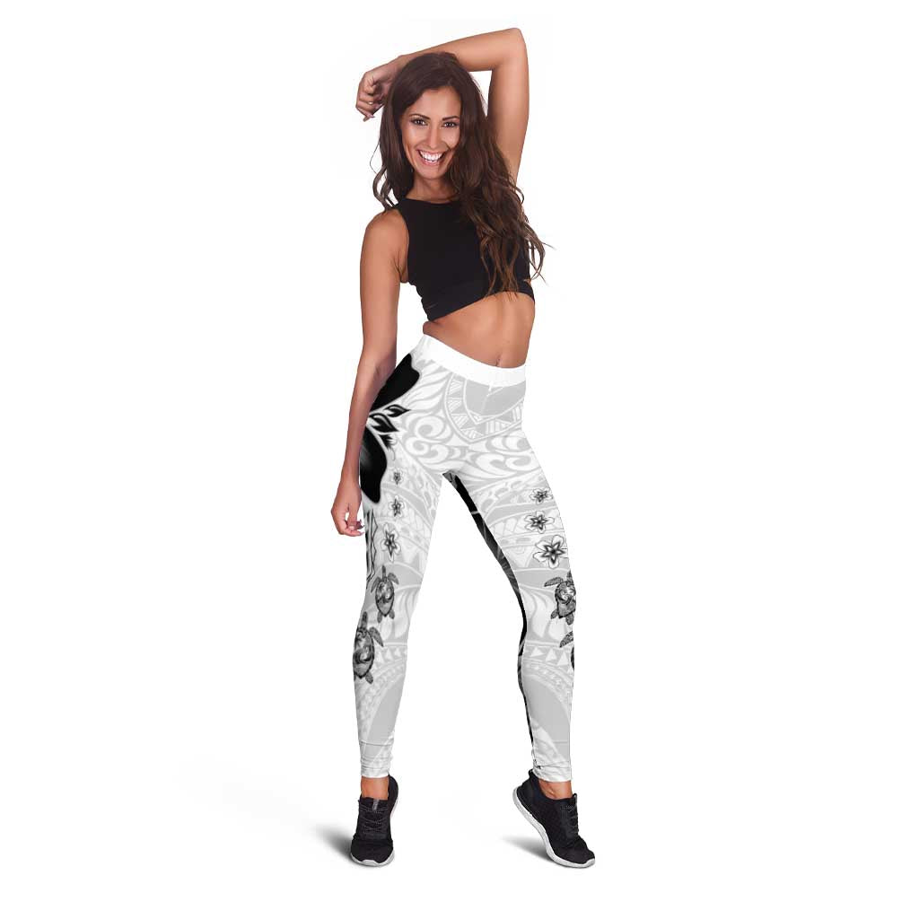 Polynesia Romantic Valentine Leggings Sea Turtle Couple With White Plumeria
