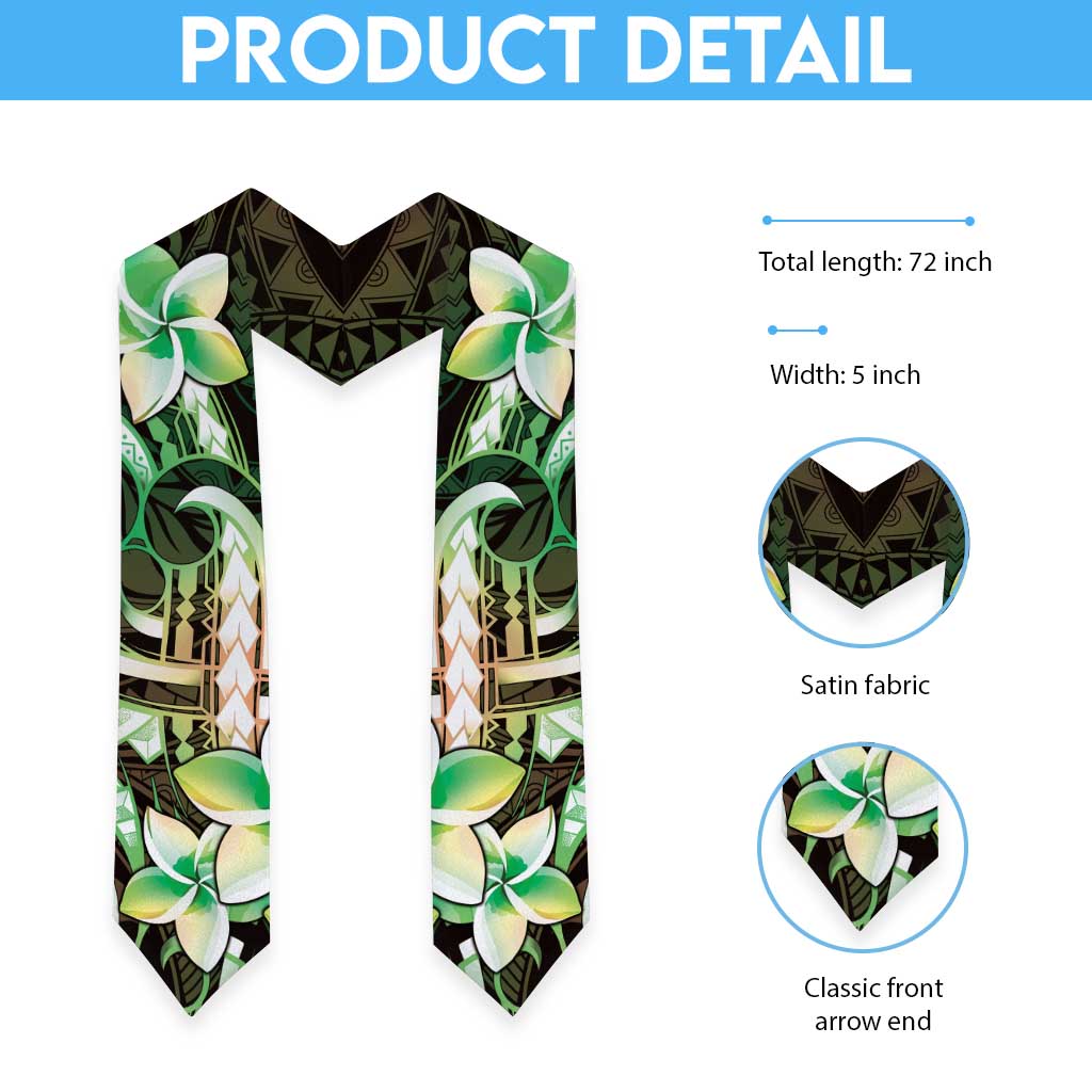 Polynesian Art Tattoo Graduation Stole Plumeria Flowers Green Gradient