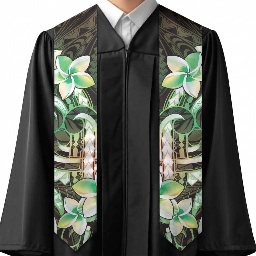 Polynesian Art Tattoo Graduation Stole Plumeria Flowers Green Gradient