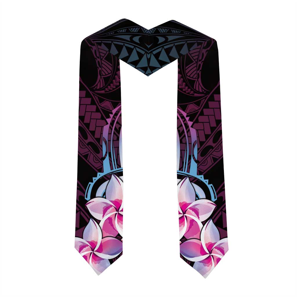 Polynesian Art Tattoo Graduation Stole Plumeria Flowers Pink Gradient