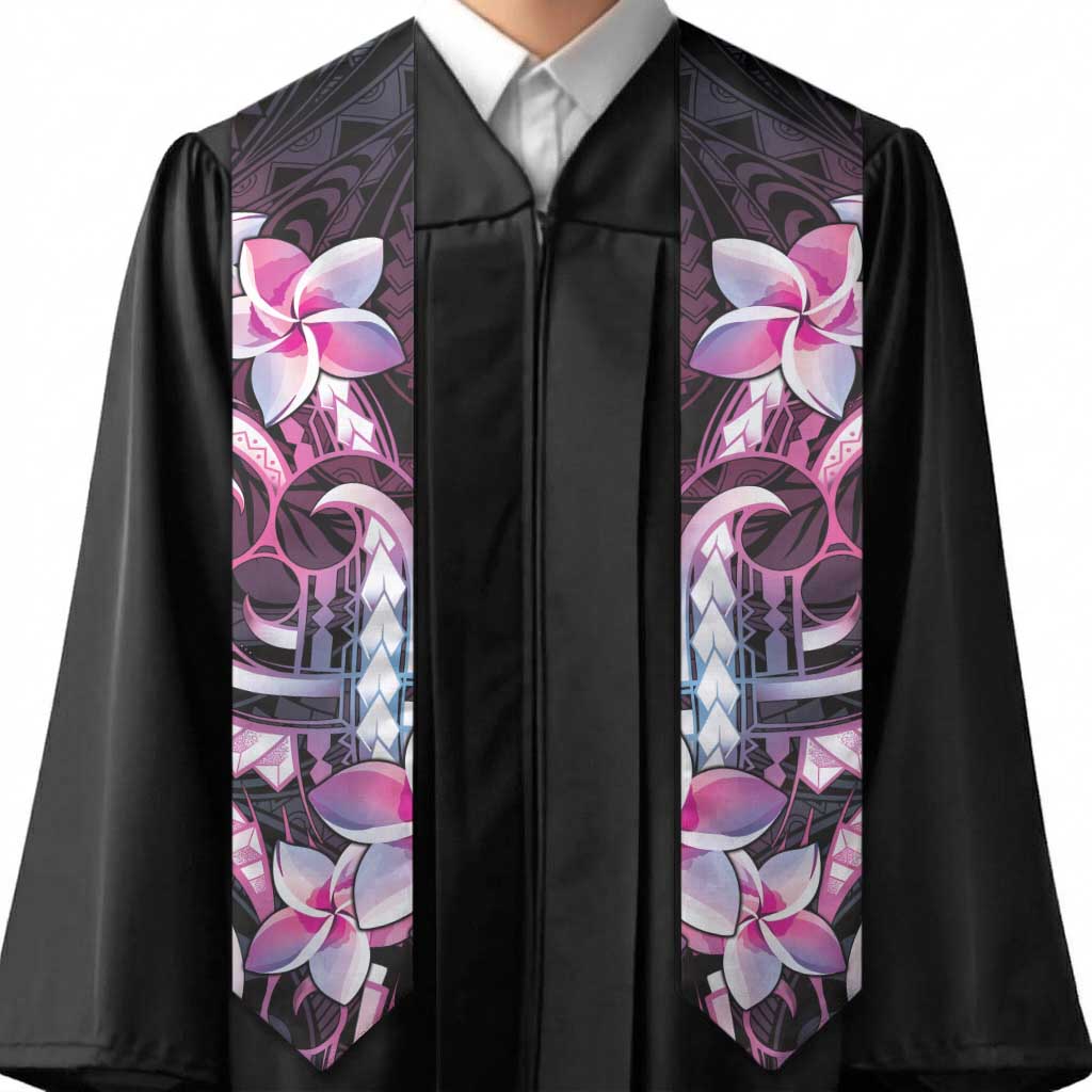 Polynesian Art Tattoo Graduation Stole Plumeria Flowers Pink Gradient