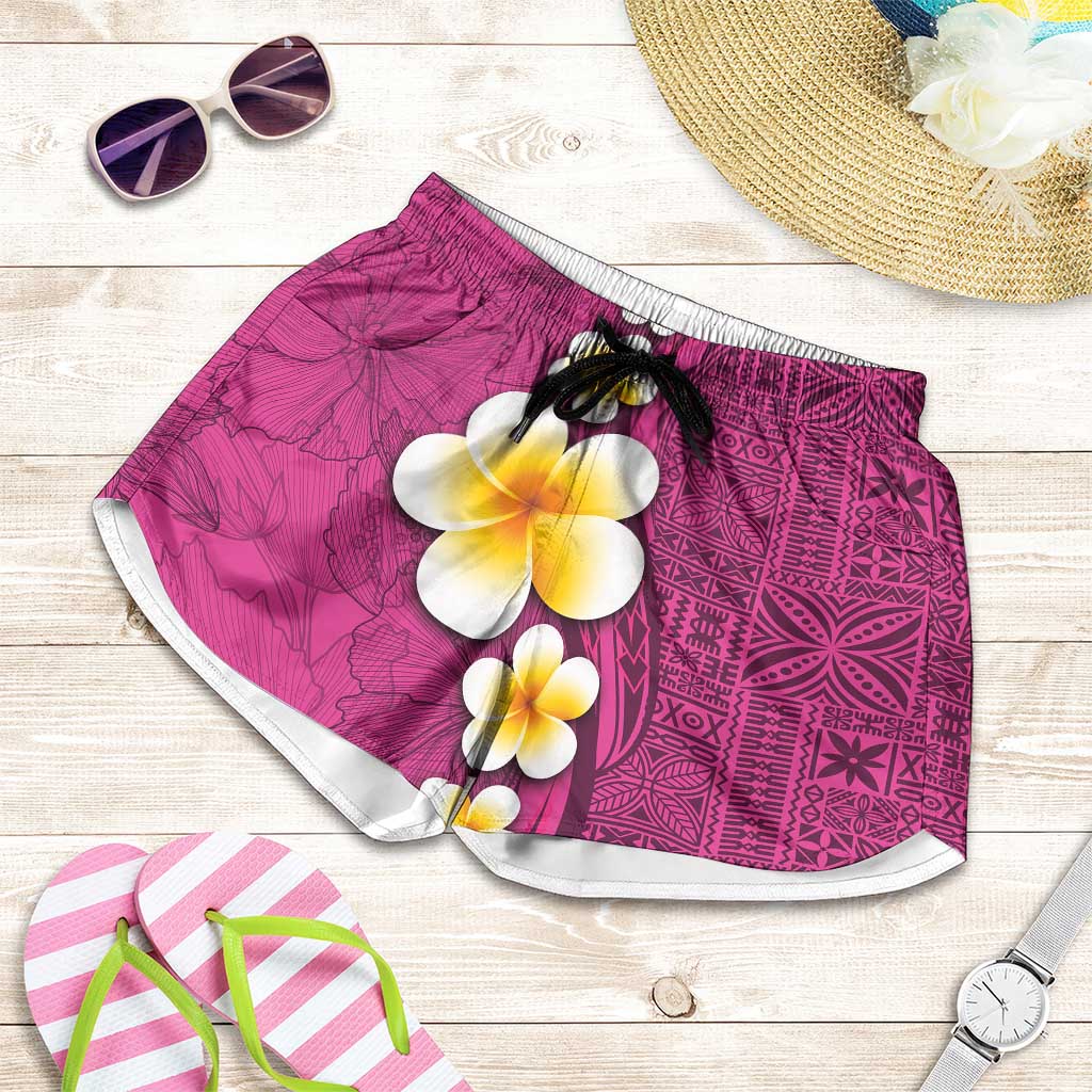 Polynesian Hibiscus and Plumeria Tapa Pattern Shorts for Women Pink Color LT03 Pink - Polynesian Pride