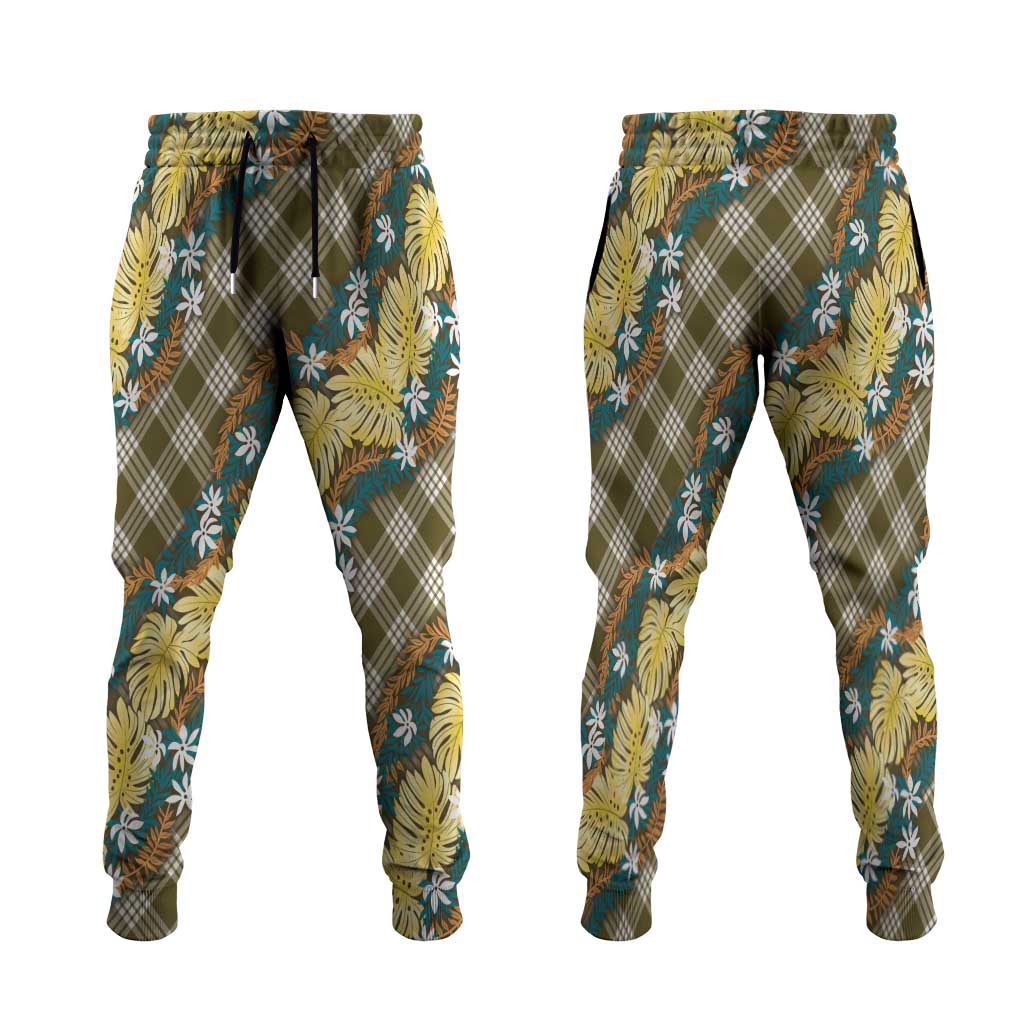 Polynesian Monstera Tiare Floral Jogger Pants Yellow Tropical Plaid LT01 Yellow - Polynesian Pride