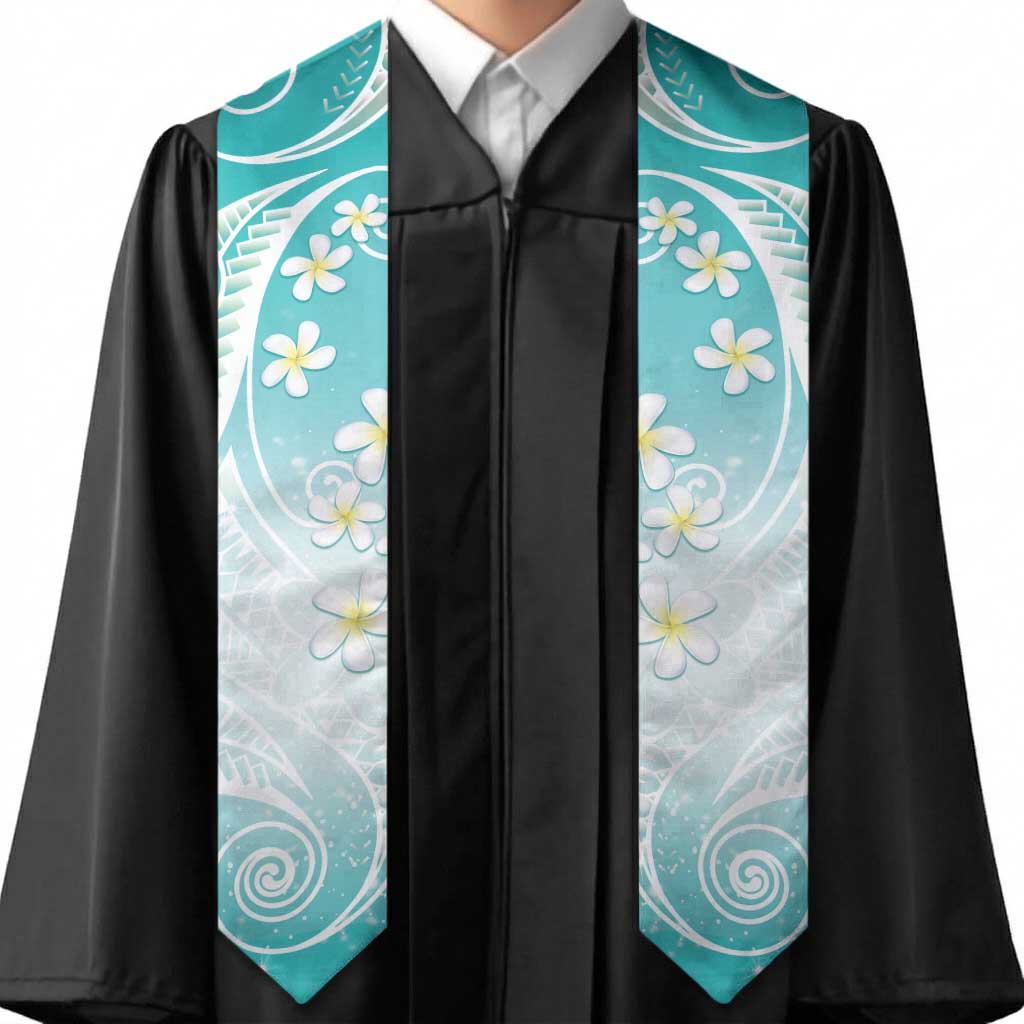 Polynesian Pattern Graduation Stole With Plumeria Teal