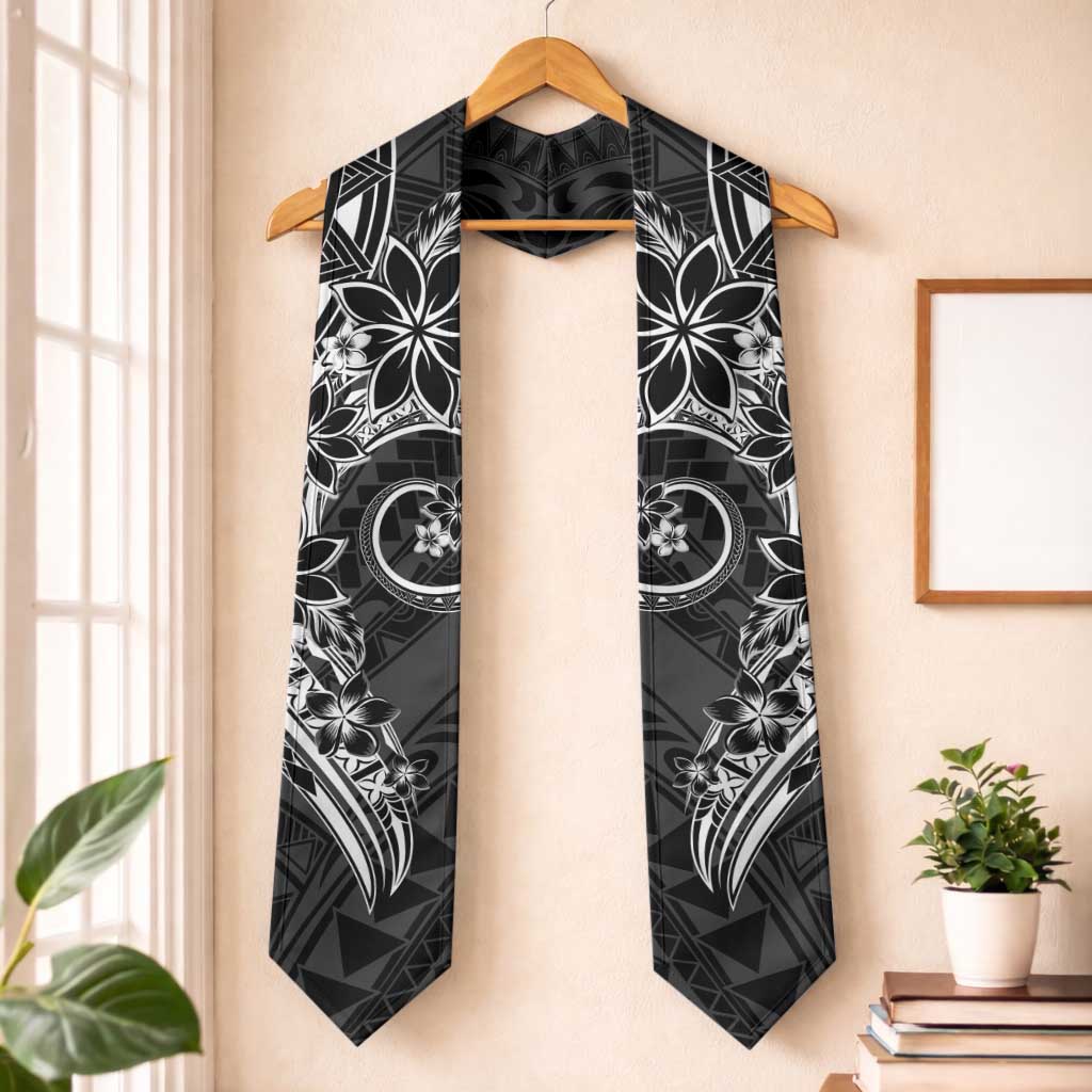 Polynesian Pattern With Plumeria Flowers Graduation Stole Black