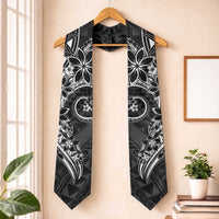 Polynesian Pattern With Plumeria Flowers Graduation Stole Black