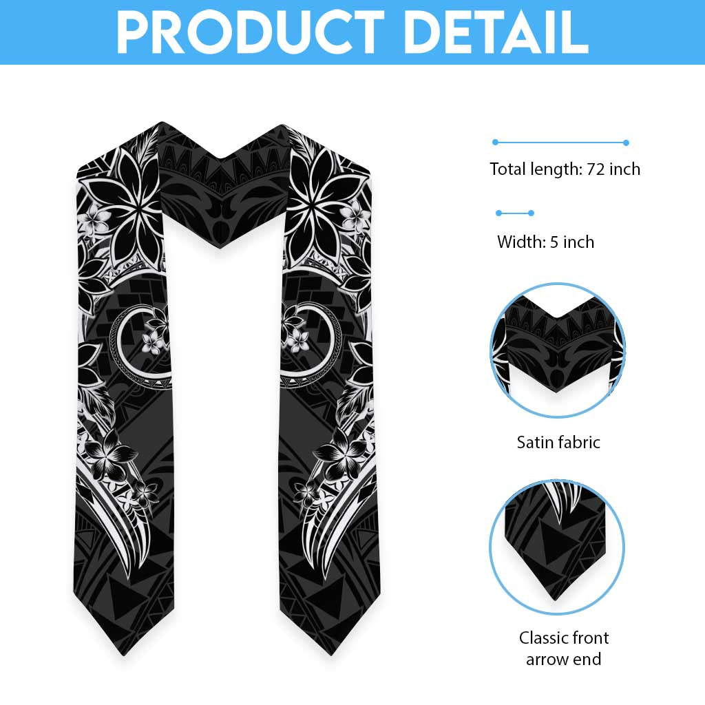 Polynesian Pattern With Plumeria Flowers Graduation Stole Black