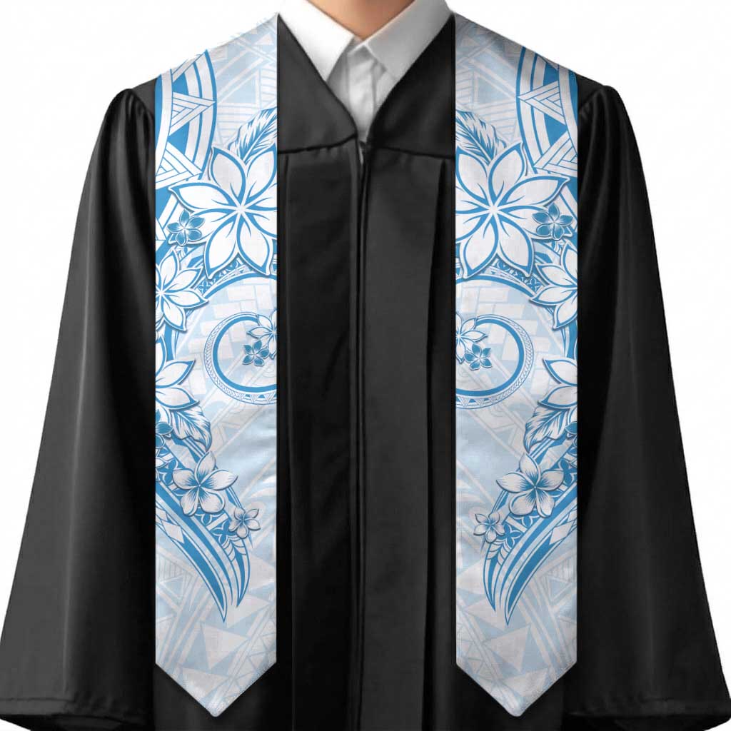 Polynesian Pattern With Plumeria Flowers Graduation Stole Blue