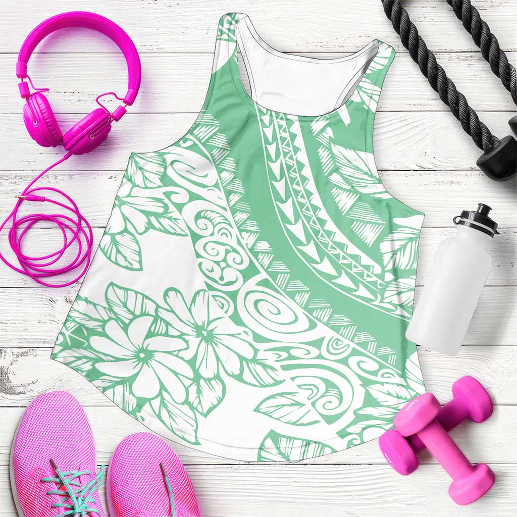 Polynesian Tiare Flower Cyan Pastel Women Racerback Tank