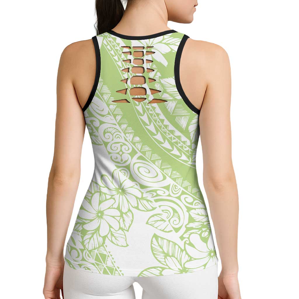 Polynesian Tiare Flower Sage Green Pastel Hollow Tank Top