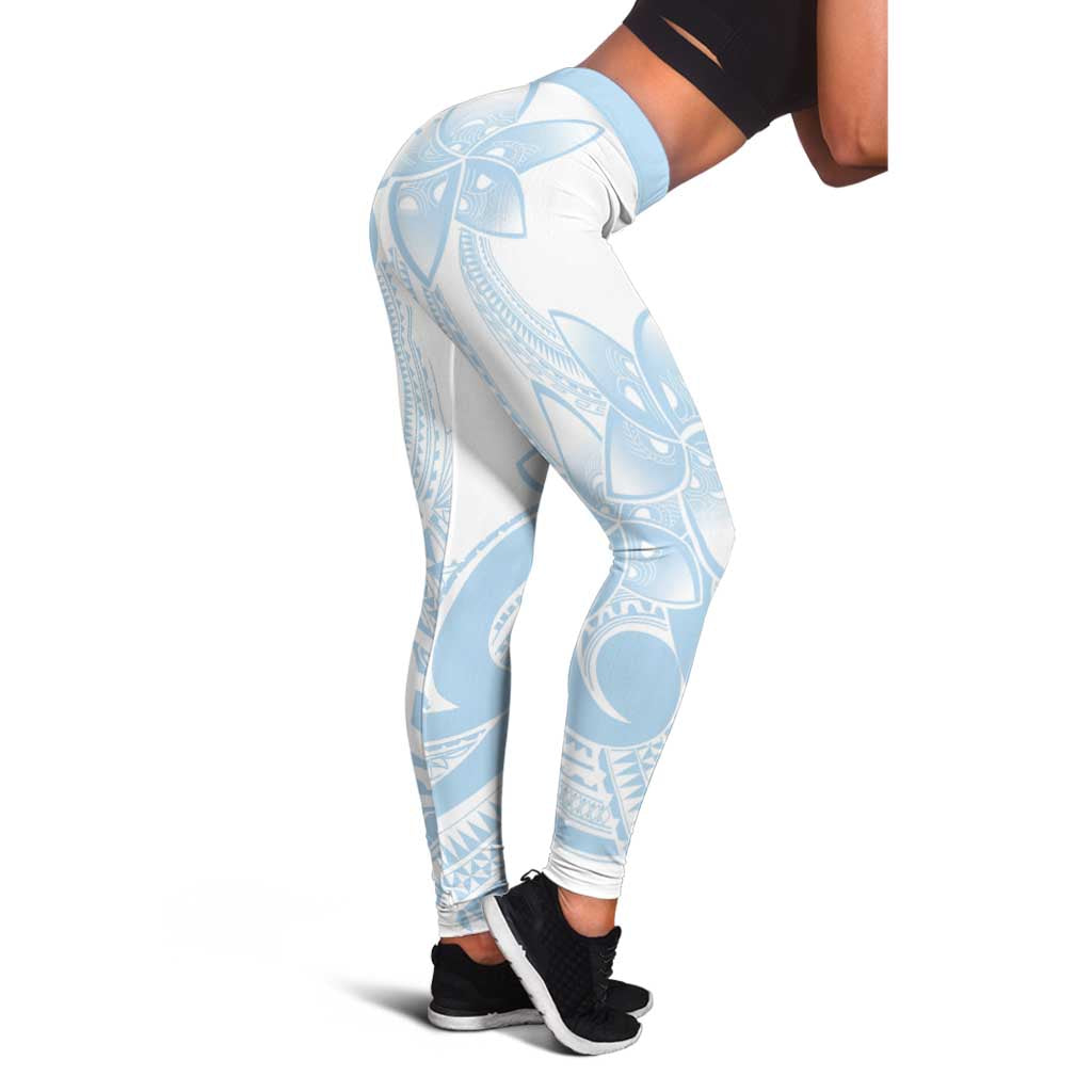 Polynesian Tribal Plumeria Lotu Tamaiti Leggings Pastel Sky Blue - Polynesian Pride