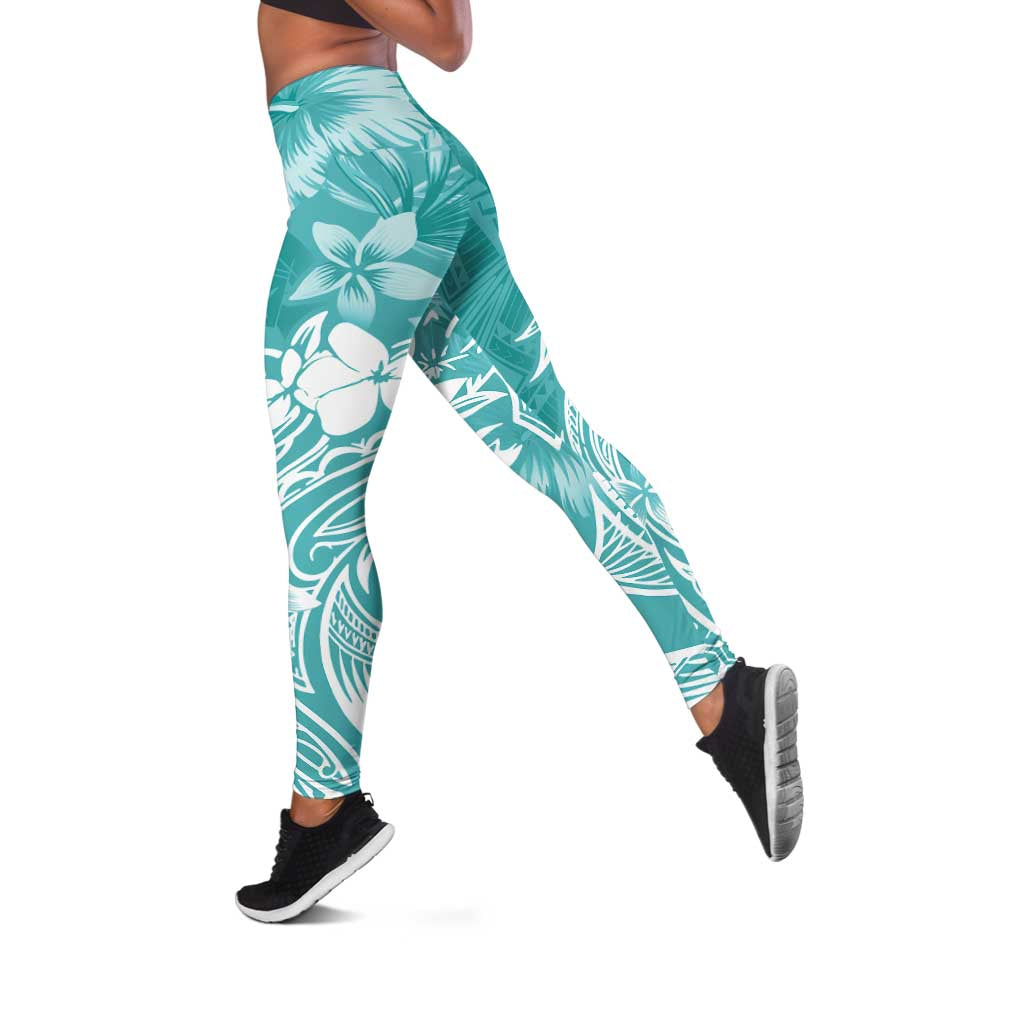 Polynesian Women's Day Leggings Plumeria Passion - Teal LT07