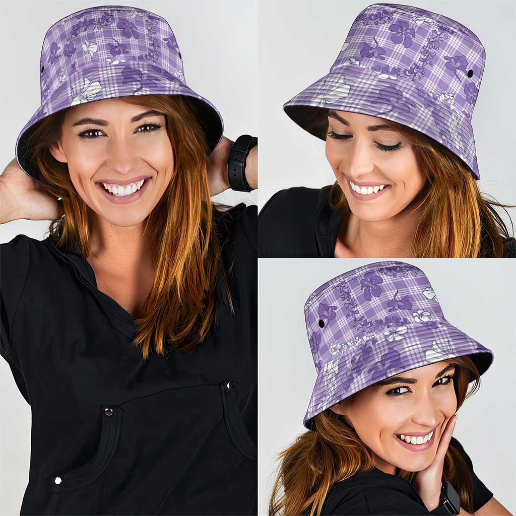 Poni Aloha Hawaii Bucket Hat Plumeria Lei With Palaka Motif - Polynesian Pride