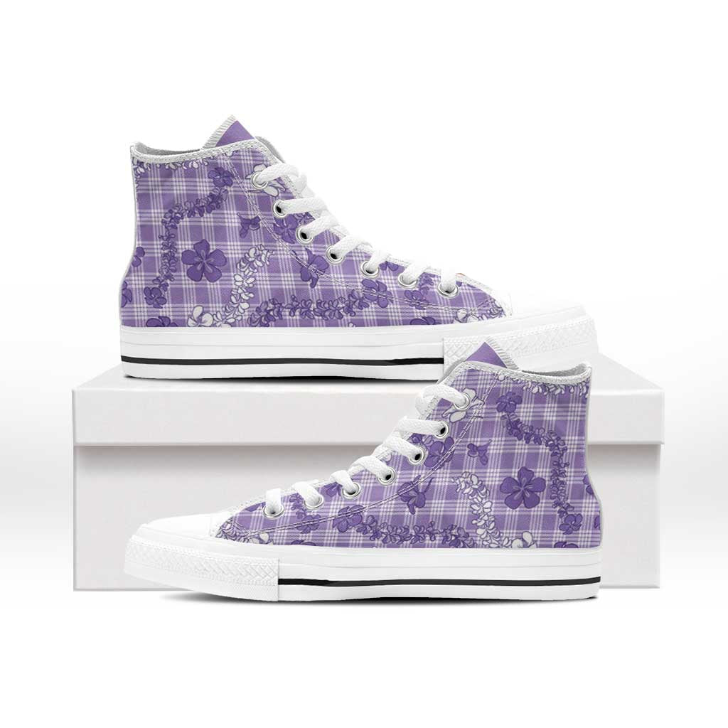 Poni Aloha Hawaii High Top Shoes Plumeria Lei With Palaka Motif - Polynesian Pride