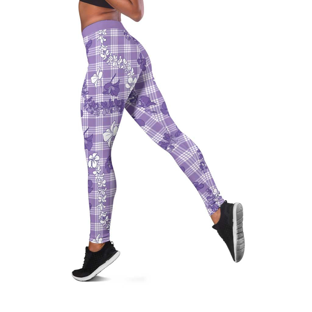 Poni Aloha Hawaii Leggings Plumeria Lei With Palaka Motif LT14 Purple - Polynesian Pride