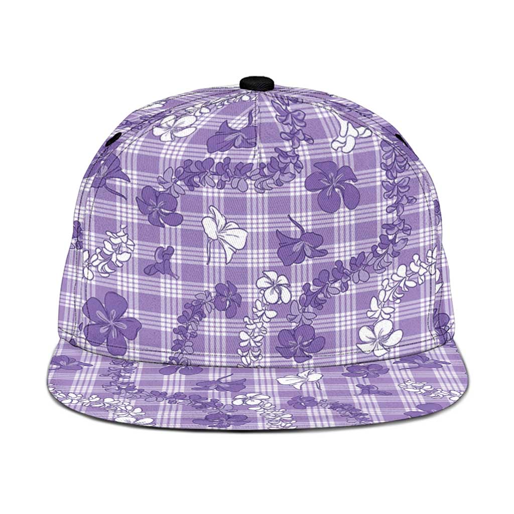 Poni Aloha Hawaii Snapback Cap Plumeria Lei With Palaka Motif LT14 One Size Purple - Polynesian Pride