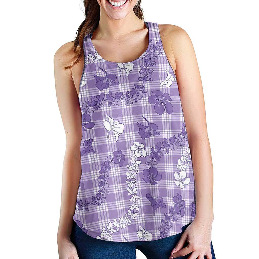 Poni Aloha Hawaii Women Racerback Tank Plumeria Lei With Palaka Motif - Polynesian Pride