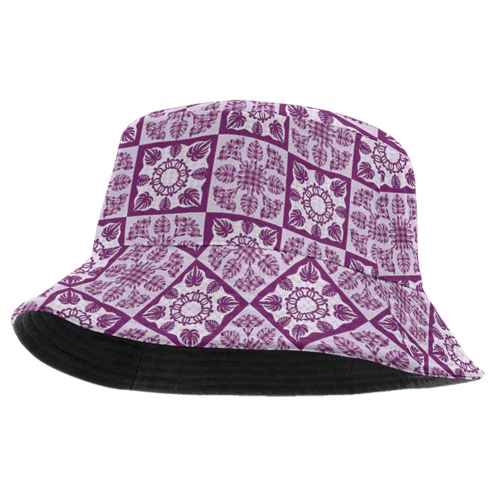 Poni Palaka Quilt Hawaii Bucket Hat Hawaiian Tropical Monstera Sea Turtle