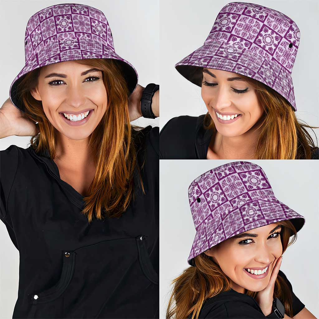 Poni Palaka Quilt Hawaii Bucket Hat Hawaiian Tropical Monstera Sea Turtle
