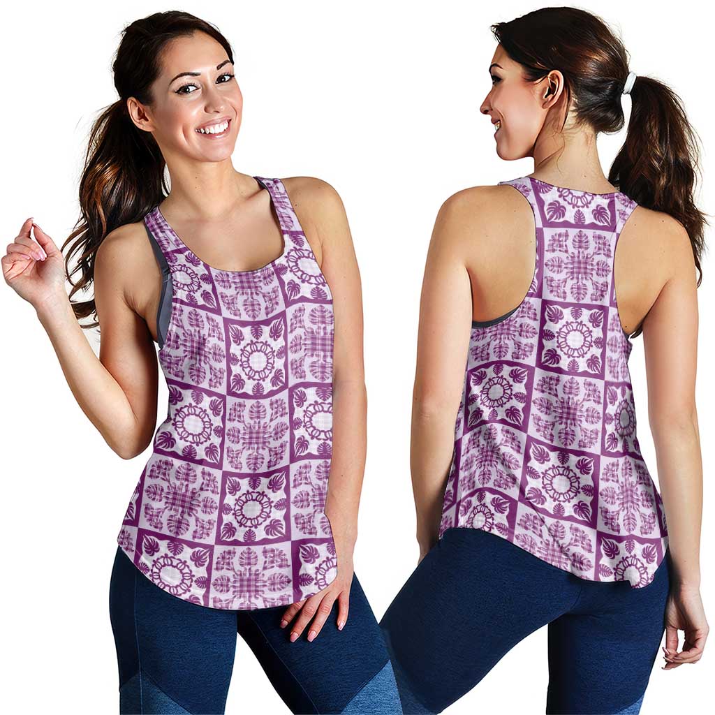 Poni Palaka Quilt Hawaii Women Racerback Tank Hawaiian Tropical Monstera Sea Turtle