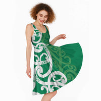 Pounamu Green Maori Midi Dress Koru Kowhaiwhai