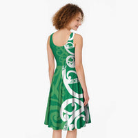 Pounamu Green Maori Midi Dress Koru Kowhaiwhai