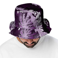 Puakenikeni Maile Lei Bucket Hat Frangipani Purple Tropical Leaves